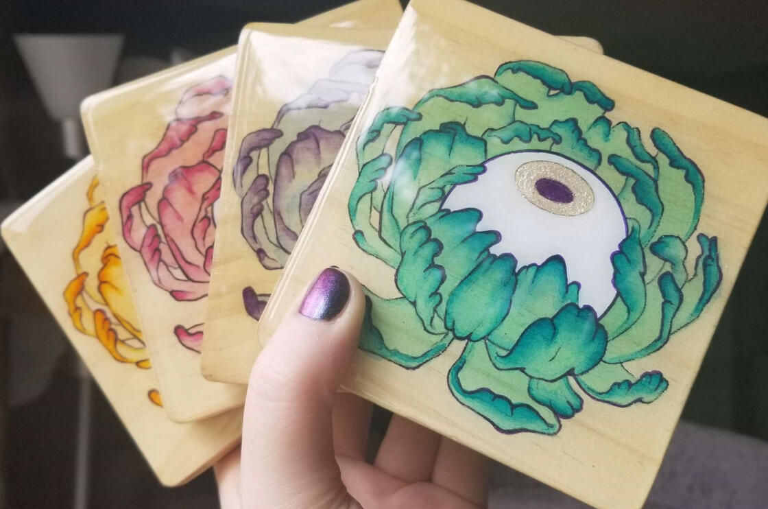 Hand-painted coaster set